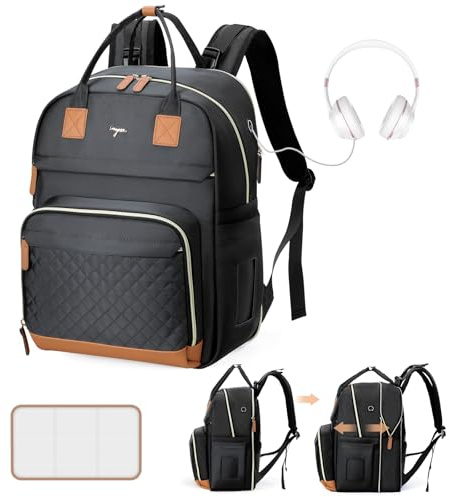 Tonyeee Wickeltasche Rucksack Baby Wickelrucksack mit Wickelauflage 25-37L Erweiterbares Große Wickeltasche Kinderwagengurten, Reise Rucksack Windeltasche Multifunktional Mommy Bag, Schwarz