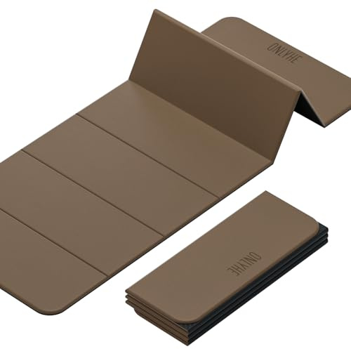 ONLYHE Packable Yoga Mat, Family Slipcover, 8 mm Deep Pocket Folding Pillow, Non-Slip, Pilates, Outside Use, Meditation, Travel Open (Brown+Black)