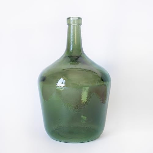 Damajuana de Vidrio, 2L, Botella Decorativa Estilo Mediterráneo, Jarrón Artesanal para Hogar y Jardín (Verde Oliva)