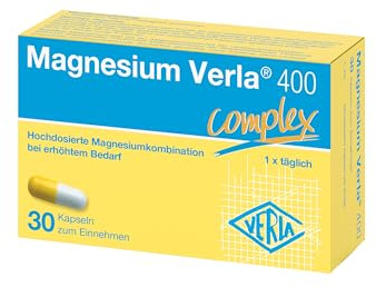 Magnesium Verla 400 Kapseln – Hochdosiertes Magnesiumcitrat & Magnesiumoxid, bei erhöhtem Magnesiumbedarf, 400 mg pro Kapsel, Einnahme nur 1x täglich, vegan, zucker-, gluten- & laktosefrei, 30 St
