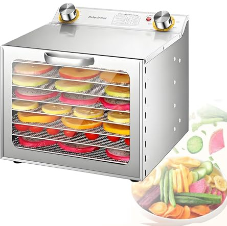 Essiccatore per Alimenti con Vassoio Rimovibile Temperatura Regolabile 30-90°C Timer 0-12H Essicatori Frutta e Verdura Carne Disidratatore Alimentare Liofilizzatore snack salutari 8-layer