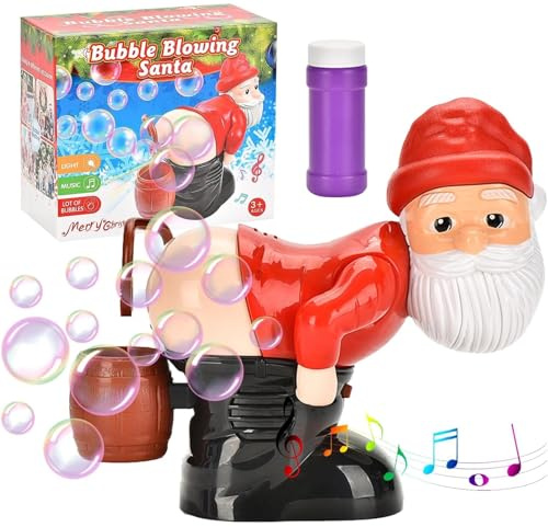 Seifenblasenautomat mit Weihnachtsmann-Motiv, Seifenblasenmaschine aus Dem Hintern des Weihnachtsmanns, Lustiger Automatischer Seifenblasenautomat mit Musik, Blinkenden Lichtern(Red)