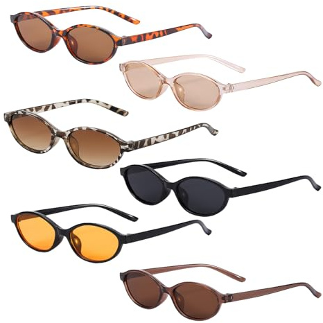 Cosiesnest 6 Pcs Retro Oval Eye Sunglasses for Women Vintage 90s Cat Eye Sunglasses Womens Trendy UV400 Protection Ladies Chic Oval Eyewear for Driving, Outdoor & Beach, Party