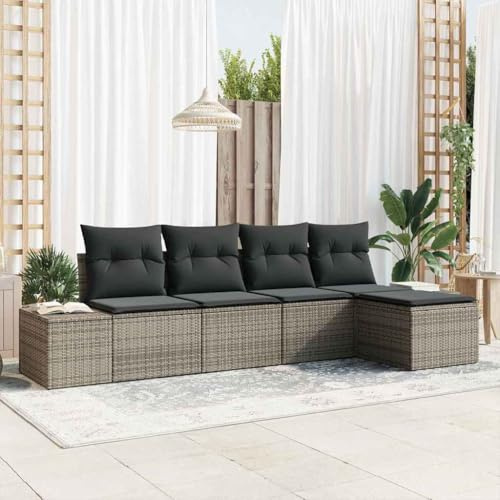 Frdhee Garten Möbel Loungemöbel,Garten-Sofa-Set mit Kissen mit Speicher 5 pcs Grau,Relaxsofa für Veranden Hof und Poolränder