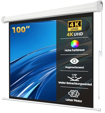 Matte White Beamer Leinwand Elektrisch Mit Fernbedienung,Leinwand Beamer 4K HD 100 Zoll Format 4:3 Projektionsleinwand für Heimkino und Präsentation,Zur Decken-/ Wand-Montage