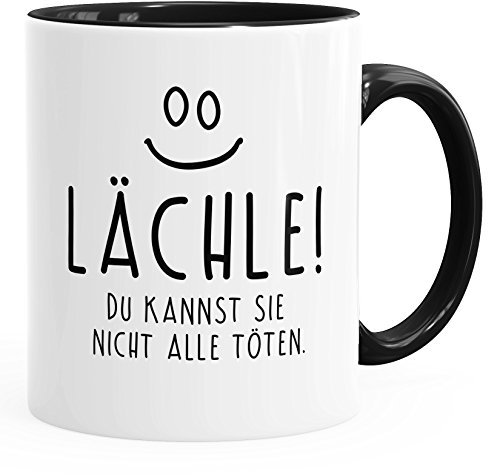 MoonWorks Kaffee-Tasse Spruch Lächle du Kannst Sie Nicht alle töten Tasse Büro Kollegen mit Innenfarbe schwarz Unisize