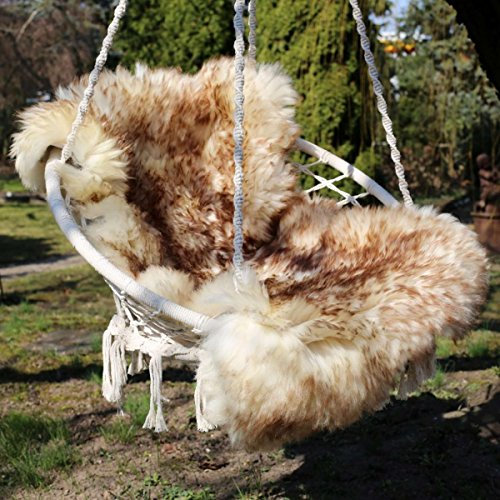 Hollert Lammfell Stracciatella 120-130 cm echtes Merino Schaffell kuschelig weich Teppich ökologische Gerbung von Deutschen Schäfereien Naturform Dekofell Premium Schaffell Läufer Sitzunterlage