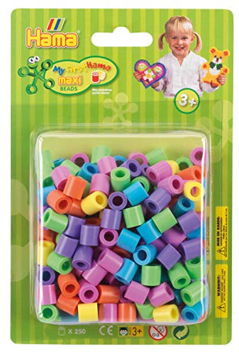 Hama Perlen 8521 Bügelperlen Packung mit ca. 250 bunten Maxi Bastelperlen mit Durchmesser 10 mm im Pastellmix, kreativer Bastelspaß für Groß und Klein