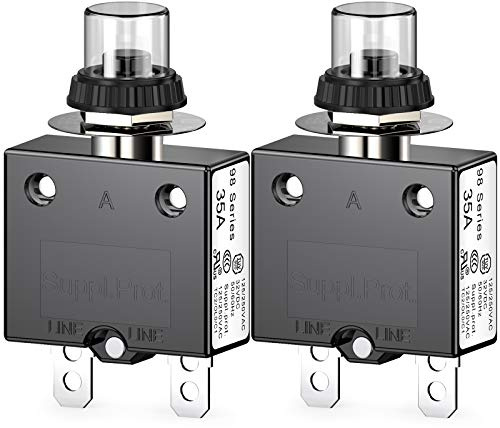 CLDIY - Interruttore di protezione termico, serie 98, 35 A, 125/250 VAC, per interruttore di sicurezza, con morsetti di collegamento rapido e copertura dei tasti impermeabile 32 VDC, 2 pezzi