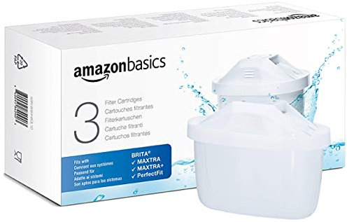 Amazon Basics Cartuchos filtrantes de agua, aptos y compatibles con todas las BRITA incl.PerfectFit & Jarras, 3 Unidad