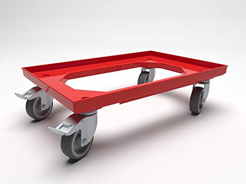 Heavy Duty Braking Dolly Transport Trolley for 600 x 400 Euro Plastic Stacking Containers - 300kg Load Capacity 4 Swivel Castors 2 Braking Wheels
