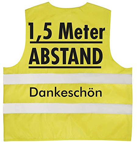 Fan-O-Menal Warnweste mit Print - 1,5 Meter Abstand Dankeschön - 15951 Gr. S-2XL Sicherheitsweste