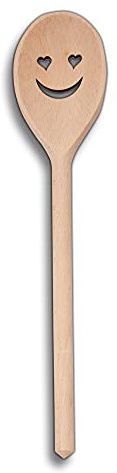 5X HOFMEISTER® Kochlöffel oval 30 cm aus Buche mit Herzaugen-Motiv – plastikfrei, schont beschichtete Töpfe