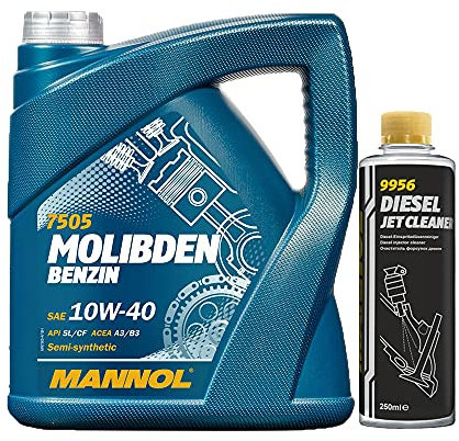 MANNOL 4l, 7505 Molibden Benzin 10W-40 API SL/CF + Diesel Jet Cleaner Düsenreiniger - Kraftstoff Additiv 250 ml