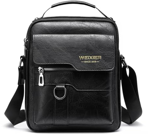 ANPTER Umhängetasche PU Leder Herren Schultertasche Herrentasche Shoulder Bag Seitentasche Crossbody Vintage Umhängetaschen Handytasche Messenger Bag Umhängen Tasche Man (Schwarz Schultertaschen)