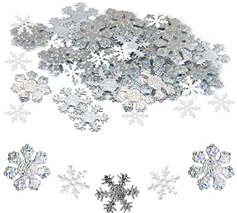 CODIRATO 300 Stück Schneeflocke Tischdeko Konfetti Glitzer Schneeflocke Konfetti Weihnachten Dekorative Konfetti Silber Schneeflocken Pailletten Winter Tischkonfetti für Weihnachten Hochzeit Deko
