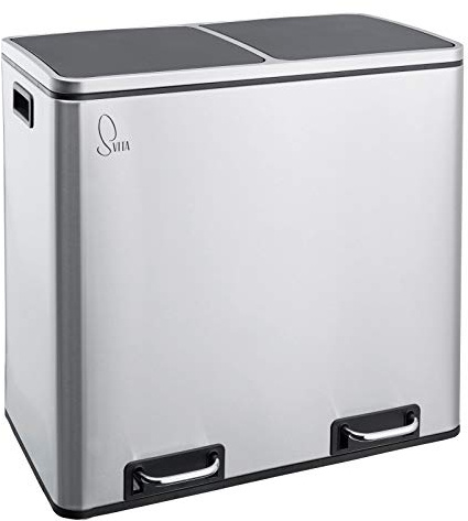 SVITA TM2X24 Treteimer 48 Liter Abfalleimer Mülleimer Design Mülltrennung Papierkorb Küchen-Ordnung herausnehmbare Inneneimer mit Henkel Deckel mit Schließdämpfer Trennsystem Edelstahl Silber