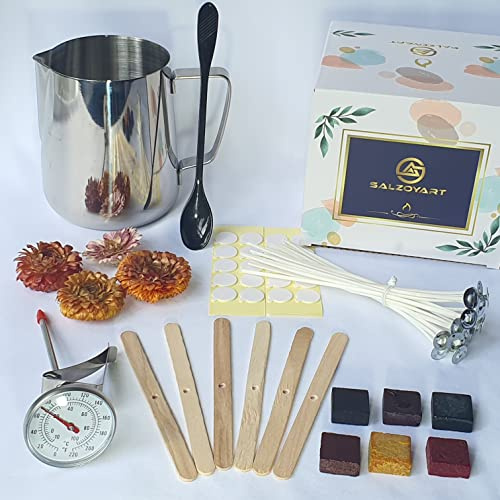 SALZOYART Candle Making Kit for Adults | Soy Candle Making Kit | Candle Making Kits UK | Candle Making Starter Kit with Thermometer Melting Pot Wicks dye for Candle Making (Starter Kit)