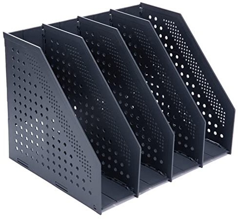 FRETONBA Faltbarer Stehsammler A4, Aktenmagazinhalter mit 4 Fächer, Schreibtisch-Organizer für Büro-Organisation und Aufbewahrung, Schreibtisch-Organizer für School Office, Dunkelgrau