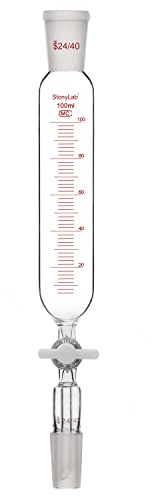 stonylab Embudo de adición, Embudo de Goteo Graduado de Vidrio de Borosilicato Junta 24/40 con Llave de Paso de PTFE para Laboratorio Embudo Adicional, 100 ml