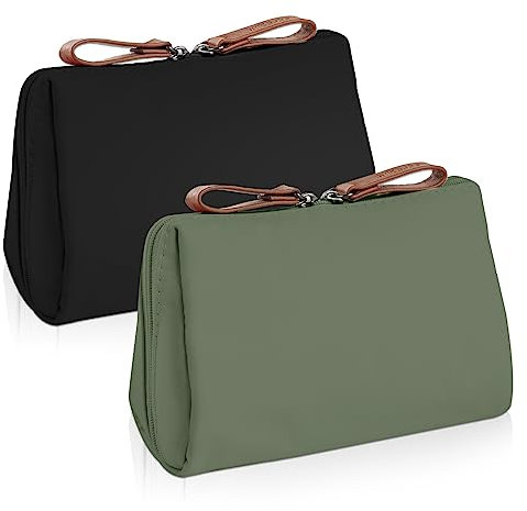 Aucuu Kosmetiktasche, 2 STK Kleine Make up Taschen mit Trennwand Tasche, Mini Reise Kulturbeutel mit Doppeltem Reißverschluss, Damen wasserdichte und Leichte Handtasche Kosmetiktasche （Schwarz&Grün）