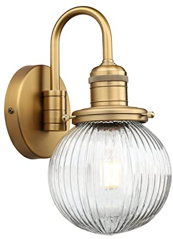 Yosoan Retro Glass Ribbed Sconce Wall Light,Industrial Globe Wall Light Fixtue for Kitched Living Room Bedroom (Antique Gold)