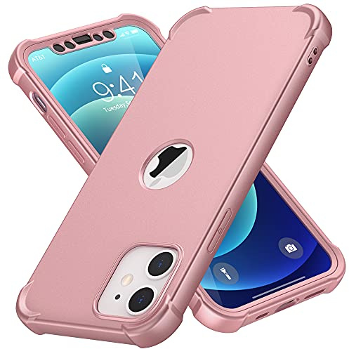 ORETECH für iPhone 12 Mini Hülle Silikon mit Schutzfolie,Roségold | Militärschutz Stoßfest Kratzfest Handyhülle für iPhone 12 Mini, Vollständiger Kameraschutz, Vorne und Hinten Schutz Case