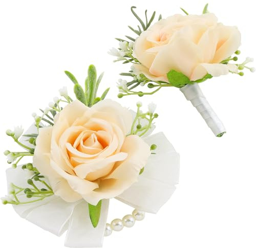 SITUMEIZI 2-teiliges Set aus Champagner-Ansteckblume und Ansteckblumen, Ansteckblume für Abschlussball, Ansteckblume für Herren, Hochzeit, Blumen, Accessoires, Partyanzug, Dekoration