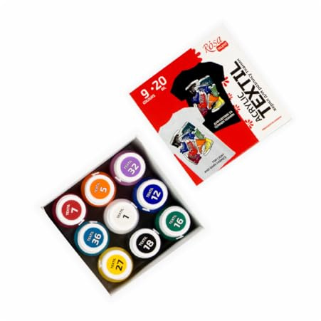 Krevo Art Stoffmalfarben Textilfarben Waschfest | Set aus 9 x 20ml Stofffarben in Fläschchen | Zum Bemalen von verschiedenen Textilien