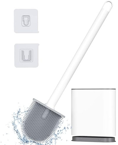 Alyvisun Scopino WC Silicone, [Asciugatura Rapida e Pulizia Profonda] Spazzolino Bagno WC con Supporto, Antigraffio Spazzola WC a Parete e in Piedi, Bianca