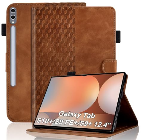 Vkooer Hülle für Samsung Galaxy Tab S10+ Plus 2024 /S9 FE+ Plus/S9+ Plus 2023 12.4 Zoll Schutzhülle PU Leder Tablet Taschen Flip Ständer Cover Case Würfel mit Stifthalter, Braun