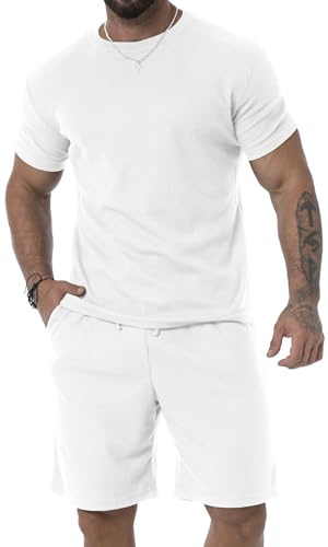 KUYIGO Summer Mens Shorts and Shirt Suit 2-piece Casual Suit Breathable Loose T-shirt Suit