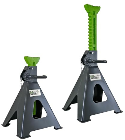 TRUTZHOLM 2X Unterstellböcke Achsstützen 12 t je Stück 490–750 mm | Bolzensicherung, große Auflage, pulverbeschichteter Stahl, stabile Standfüße, montiert geliefert, 12,8 kg je Stück