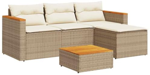 vidaXL Garten Sofa Garnitur 3-TLG., Gartenmöbel Set mit Kissen, Sitzgruppe für Garten Terrasse, Modular Gartensofa Lounge Hocker Tisch, Beige Poly Rattan