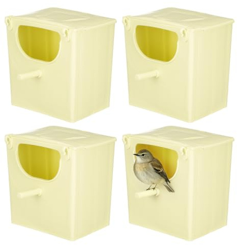 VANZACK Bird Breeding Box, 4pcs Bird Finch Nest Breeding Box with Hooks Hanging - Outdoor Hanging Bird Hut Parakeet Nest Box for Pet Cockatiel Parrot Budgie