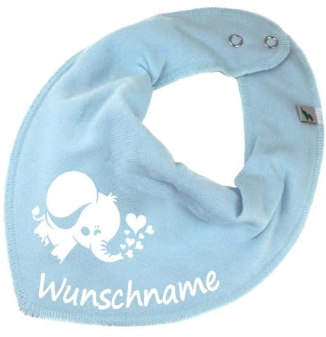 HALSTUCH mit Namen oder Text personalisiert für Baby oder Kind aus Baumwolle in Einheitsgröße Elefant