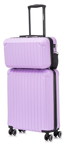R.Leone Valigia Ryanair 55x40x20 cm+ 40x20x25 cm Set 2 Pezzi Trolley Bagaglio a mano 4 Ruote e Beauty Case in ABS 2208 (Lilla, Set 2 Pezzi S+XS)