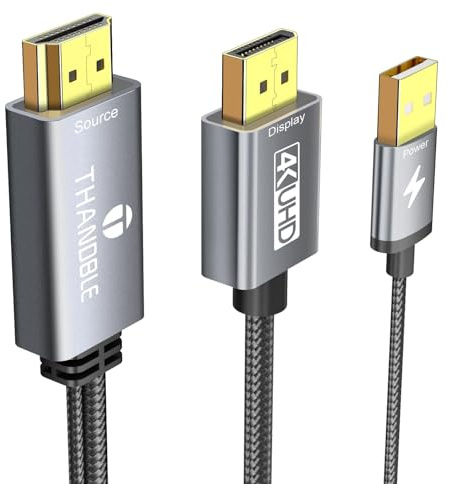 THANDBLE Active HDMI to DisplayPort Cable 6FT (4K60Hz), Uni-Directional HDMI Source to Display Port Monitor Cable, Male to DP Female Compatible PC, Graphics Card, Laptops, PS5