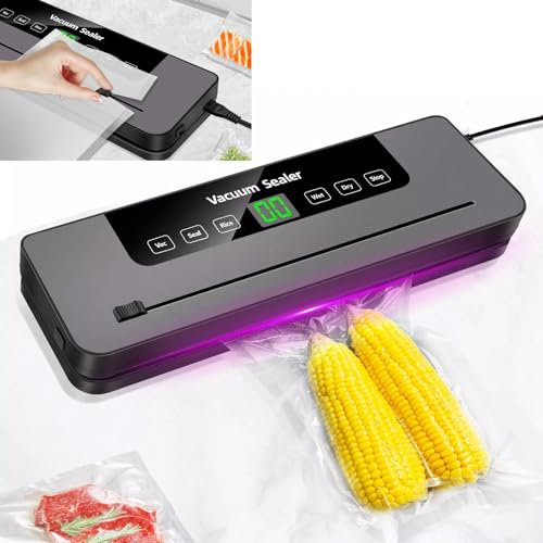 Vacuum Sealer Machine, One-Touch Food Vacuum Sealer for Dry and Moist Food Preservation, 10 Sealer Bags and Built-in Cutter, Compact Vacuum Sealer for Preserving Meat, Fish, Fruits, and Vegetables