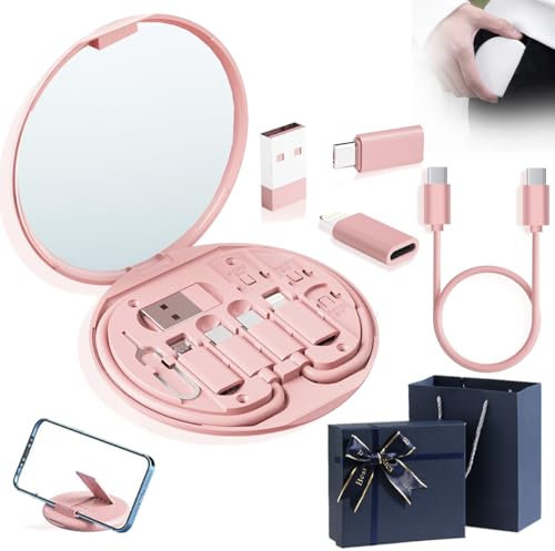 Humorous 9 In 1 Cable Case, 9 In 1 Cable Charger Case, Travel Cable Organizer Case Bag, Cable Case Organizer Small, USB Adapter Cable Conversion Storage Box (Mirror Model,Pink)