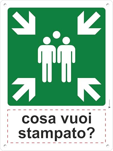 pubblimania Punto di Raccolta con personalizzazione | Cartello di emergenza in metallo per esterno