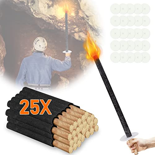 Peviasot 25 Stück Fackeln für draußen, Wachsfackel 42 cm, 45 Min. Brenndauer, Gartenfackel, für Garten, Wandern, Lagerfeuer, Weihnachten