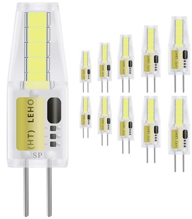 Jaenmsa G4 LED 12V, 10er Pack 2W Lampen, Kaltweiß 6000K, Stiftsockel Ersatz für 20W Halogenlampen, Nicht Dimmbar, 180LM AC/DC für Schrankbeleuchtung Küchenwandleuchte