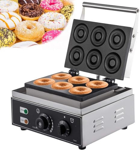 6 Holes Commercial Mini Donut Maker Machine - 1550W Non Stick Round Cake Machine with Intelligent Temperature Control for Professional Kitchen