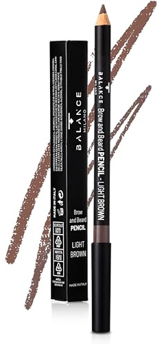 BALANCE MILANO – Matita 2 in 1 per Sopracciglia e Barba – Matita Sopracciglia Make Up Waterproof, Lunga Tenuta, Texture Morbida – Made in Italy – Cura della Barba (LIGHT BROWN)