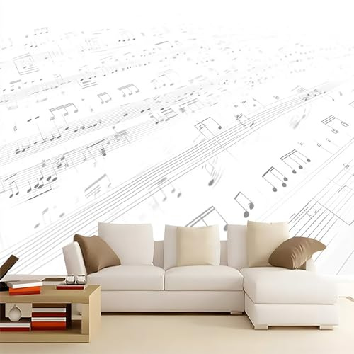 Wall Mural - Simplicity Music Score Texture Wallpaper for Kids Room Decor, Large Black and White Non-Woven Wall Paper for Living Room TV Background Office, 250 x 175 cm (Non-Self-Adhesive)