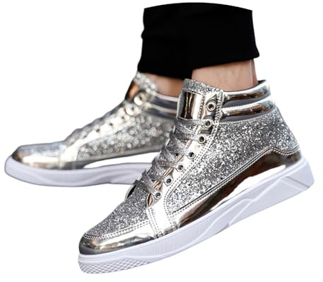 Dasongff Baskets Skateboard à Lacets Homme Sneakers Paillettes Brillantes Chaussures Montants Métallisé Scintillantes Tennis Basket Mode Course Marche Sport Sneaker Fitness Running Confort