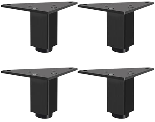SZLXJMFL Pieds de Meuble Noir, Lot de 4 Reglable Pattes de Meuble Carré Aluminum Alloy | Finition en Anodisé Hauteur: 6-60cm Pieds de Canapé-8cm/3.1