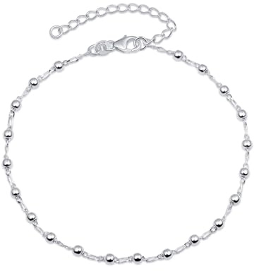Amberta Italienisches Fußkettchen aus Sterlingsilber 925 für Damen | Verstellbares Fußband mit Perlen und Herz – Sommer-Schmuck: Perlen