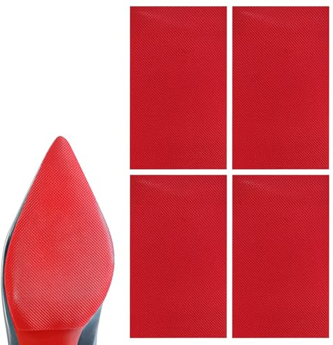 Fjquamitix Schuhsohlenschutz, rutschfeste Sohlenpolster, selbstklebende Gummi-Silikon-Schuhaufkleber, Geräuschreduzierung, untere Ferse für High-Heels (rotes Silikon, Einheitsgröße), 4 Stück